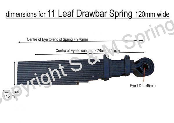 Agricultural Drawbar Spring 11 Leaf 120mm wide dimensions