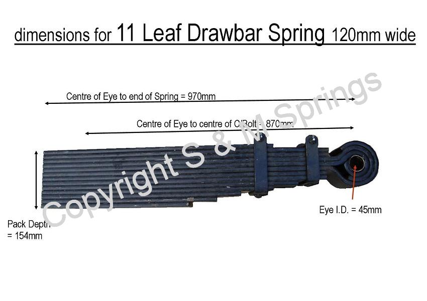 Agricultural Drawbar Spring 11 Leaf 120mm wide dimensions