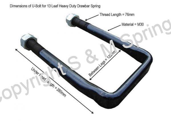 Agricultural Drawbar Trailer U-Bolt dimensions for 13 Leaf Heavy Duty Spring