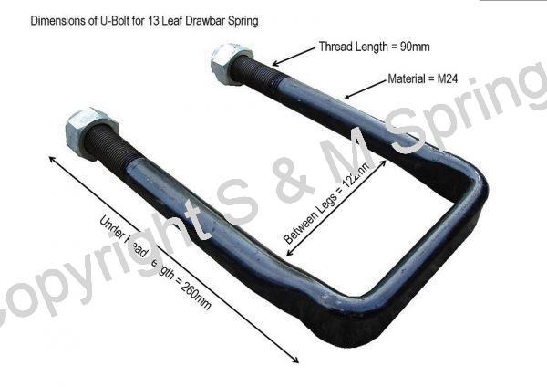 Agricultural Drawbar Trailer U-Bolt dimensions for 13 Leaf Spring