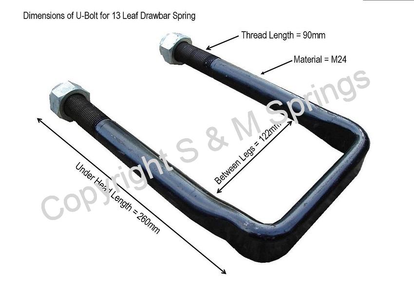 Agricultural Drawbar Trailer U-Bolt dimensions for 13 Leaf Spring
