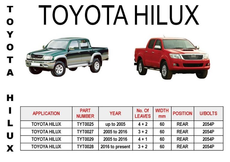 Toyota Hilux Leaf Springs Rear Hilux pre 2005 to present S & M Springs