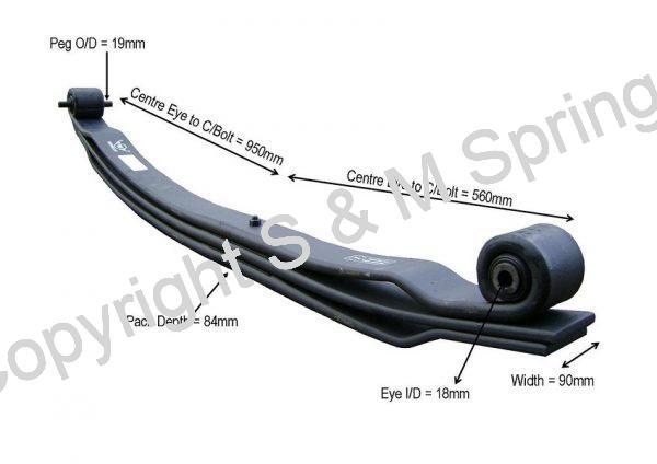 1700769 DAF Rear Spring LF55 3 Leaf dimensions