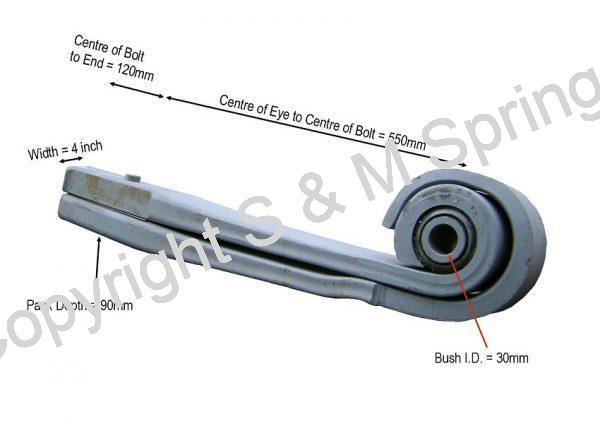 142854-3 ERF Rear Spring 2 Leaf dimensions