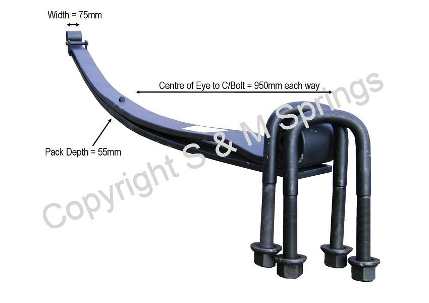 1711895 1707787 DAF Front Spring 2 Leaf Euro 6 dimensions